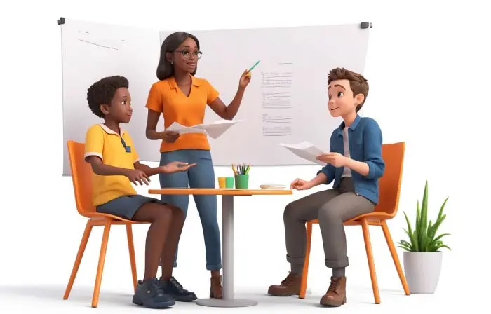 Career Counselor Talking with Students 3D Cartoon Illustration image